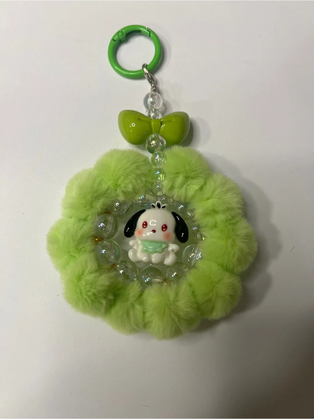 Plush Pochacco Green Pom-Pom Charm Keychain